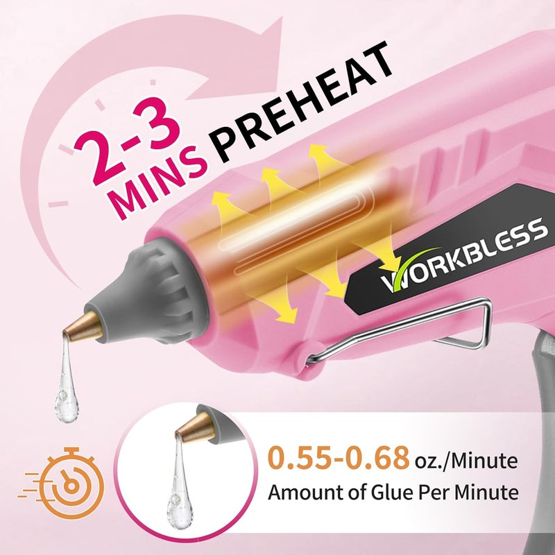 WorkBless Pink Hot Glue Gun Full Size, 60W/100W Dual Temp Glue Gun, Fast Heating Heavy and Duty Glue Gun with 20PCS Glue Sticks for Arts, Home Repair, Professional DIY & Industrial Use - Image 3